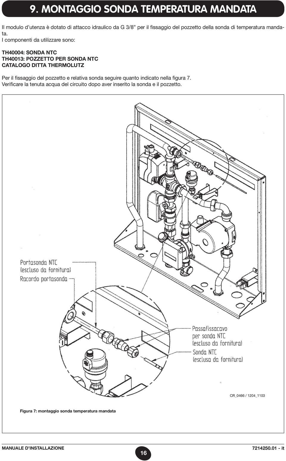 I componenti da utilizzare sono: TH40004: SONDA NTC TH40013: POZZETTO PER SONDA NTC CATALOGO DITTA THERMOLUTZ Per il