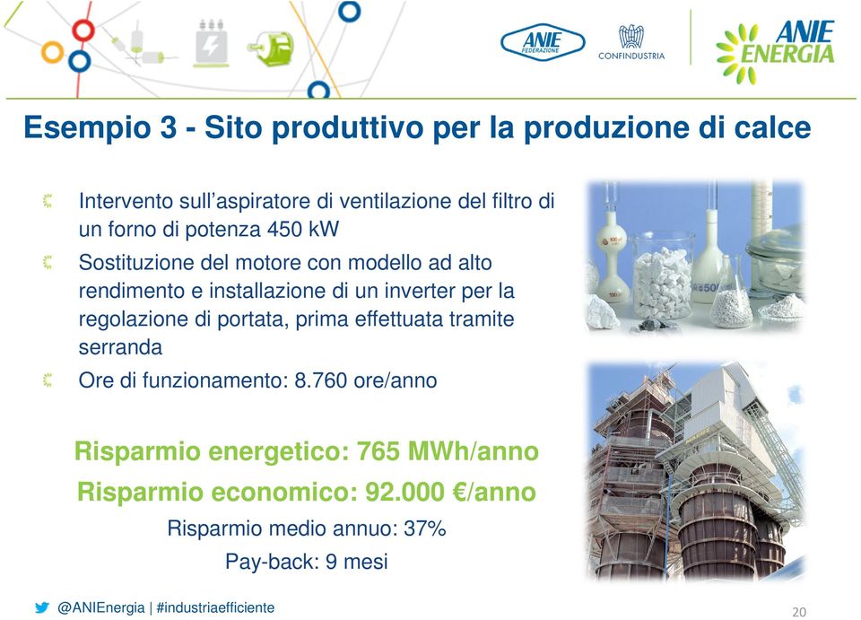 inverter per la regolazione di portata, prima effettuata tramite serranda Ore di funzionamento: 8.