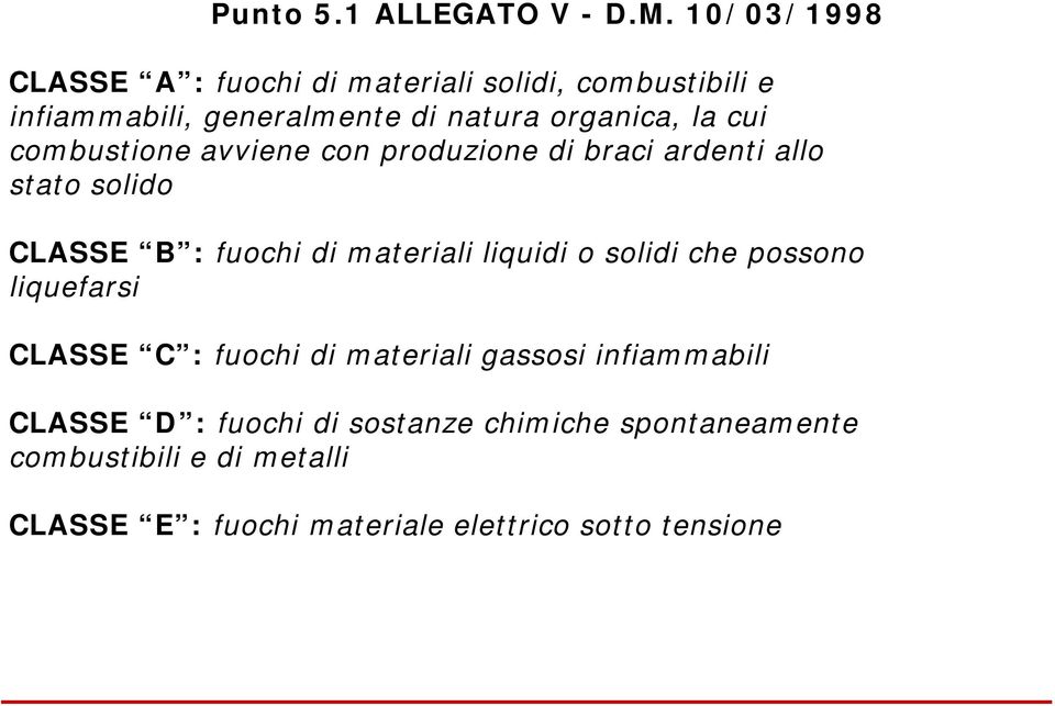 cui combustione avviene con produzione di braci ardenti allo stato solido CLASSE B : fuochi di materiali liquidi o