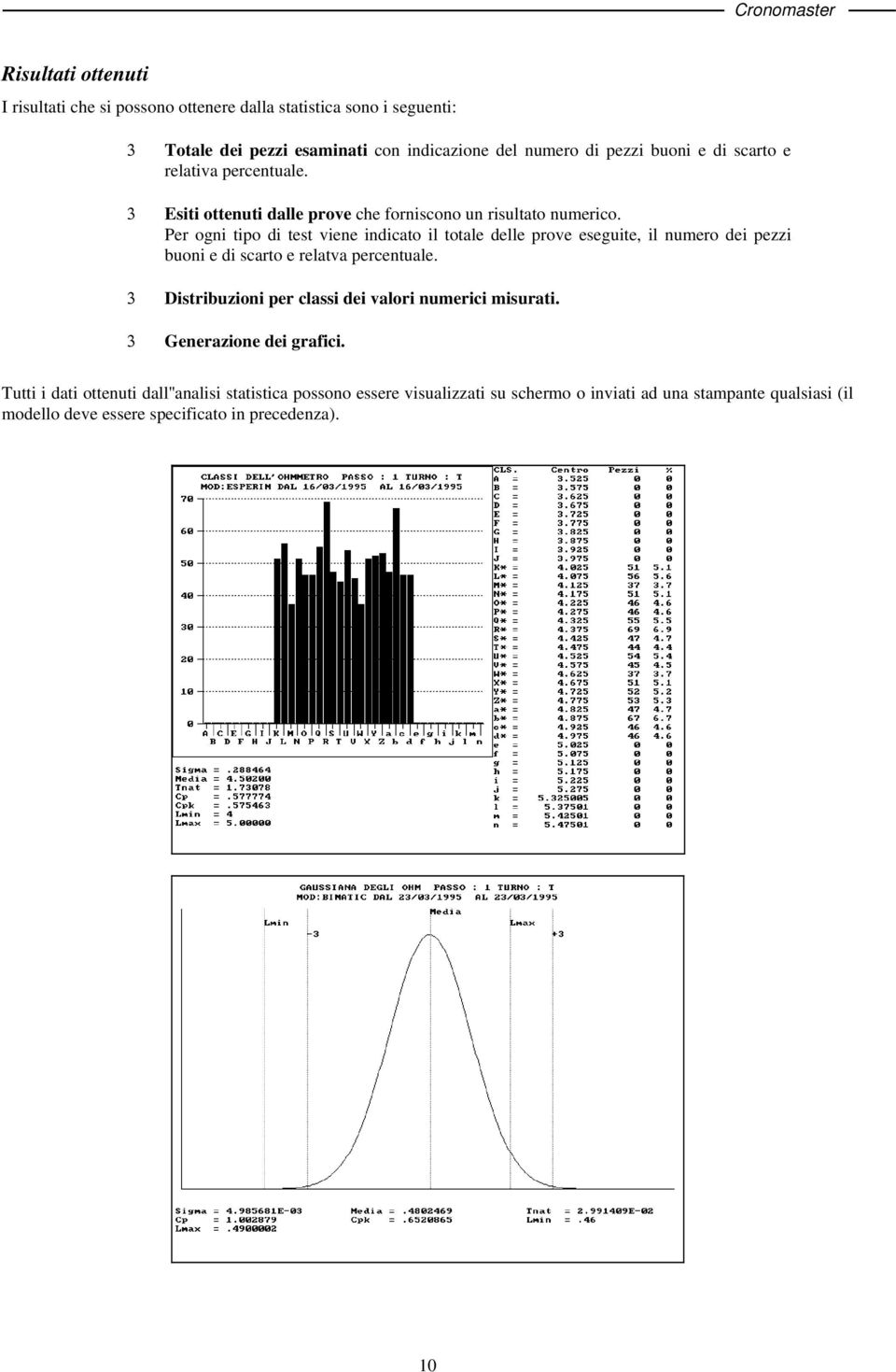 Per ogni tipo di test viene indicato il totale delle prove eseguite, il numero dei pezzi buoni e di scarto e relatva percentuale.