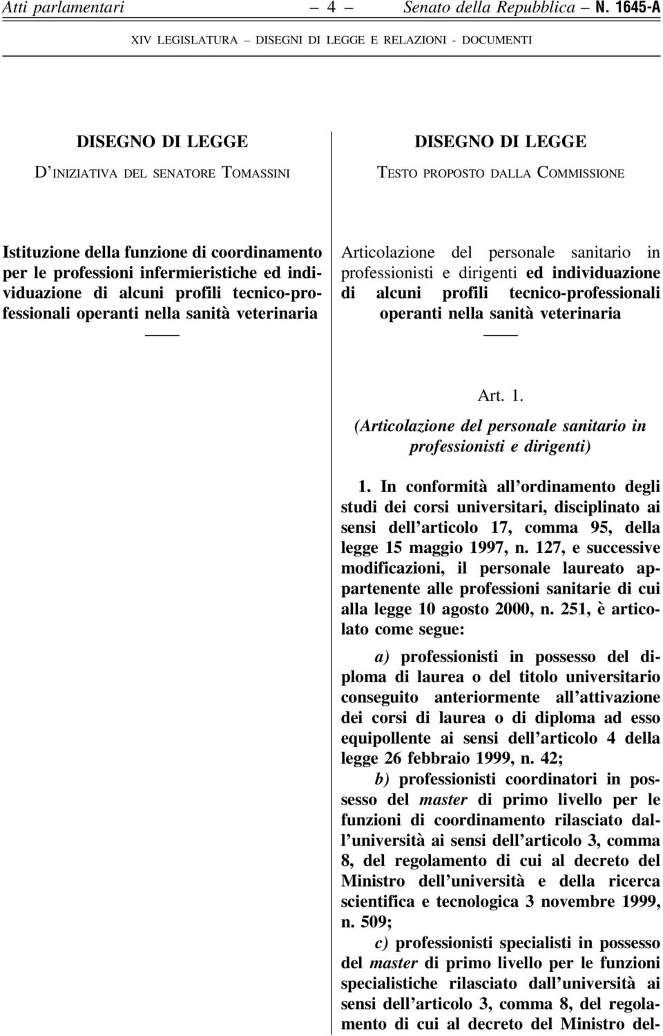 individuazione di alcuni profili tecnico-professionali operanti nella sanità veterinaria Articolazione del personale sanitario in professionisti e dirigenti ed individuazione di alcuni profili