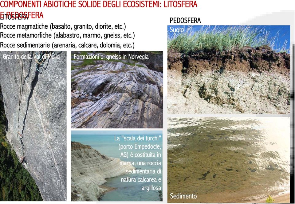 ) Rocce sedimentarie (arenaria, calcare, dolomia, etc.