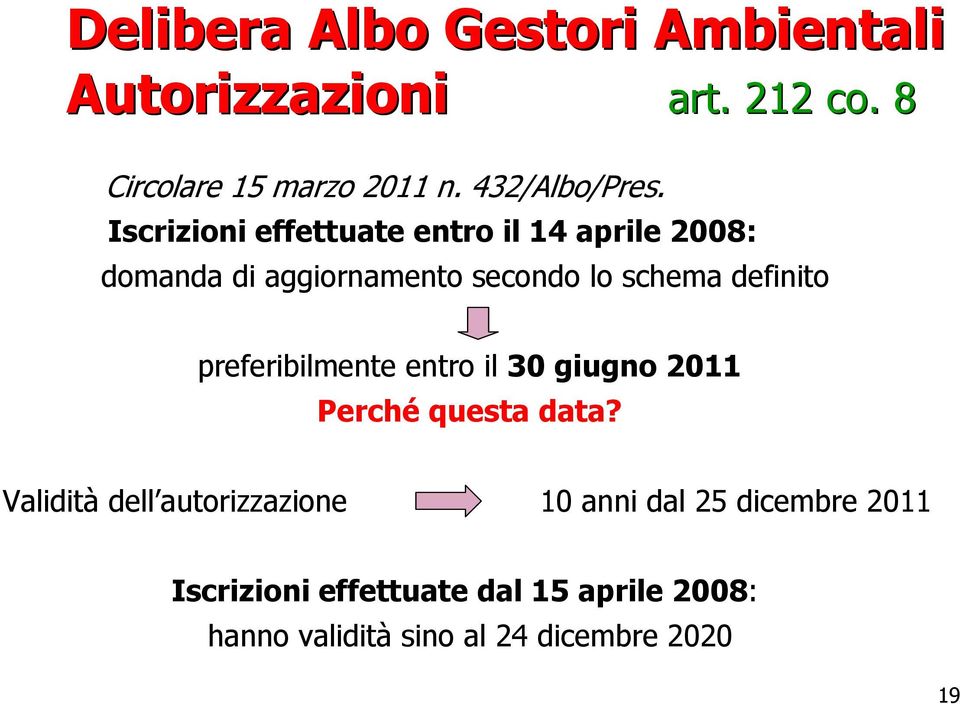 Iscrizioni effettuate entro il 14 aprile 2008: domanda di aggiornamento secondo lo schema definito