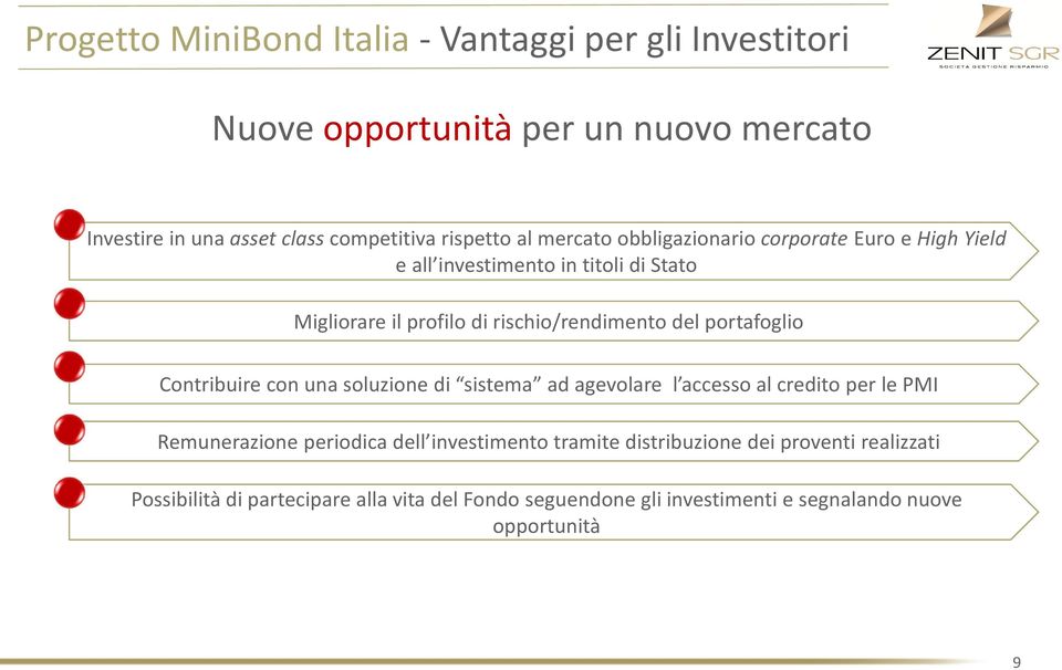 portafoglio Contribuire con una soluzione di sistema ad agevolare l accesso al credito per le PMI Remunerazione periodica dell