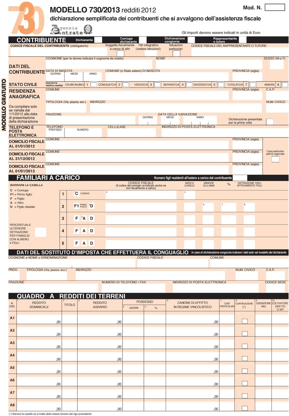 RAPPRESENTANTE O TUTORE particolari DATI DEL CONTRIBUENTE COGNOME (per le donne indicare il cognome da nubile) NOME SESSO (M o F) DATA DI NASCITA (o Stato estero) DI NASCITA GIORNO MESE ANNO MODELLO
