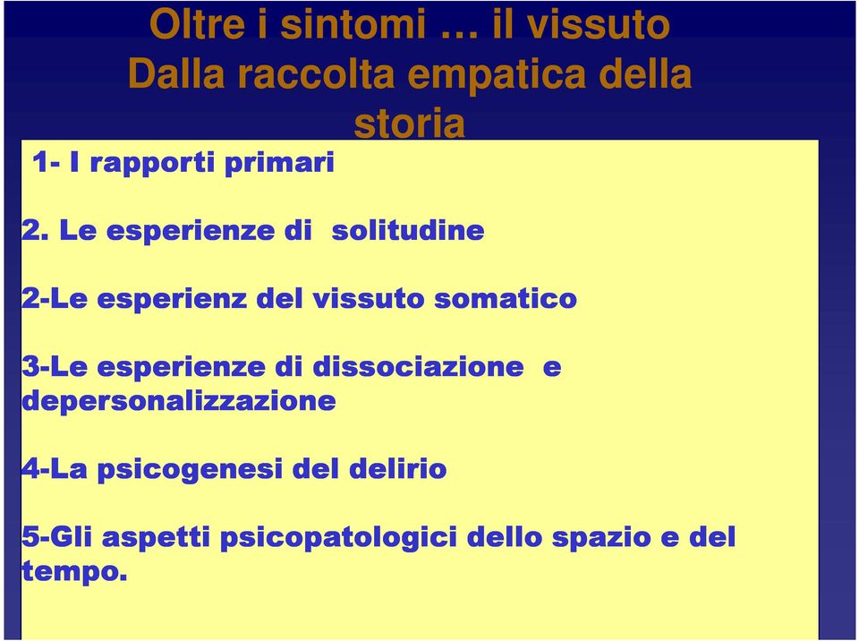 Le esperienze di solitudine 2-Le esperienz del vissuto somatico 3-Le