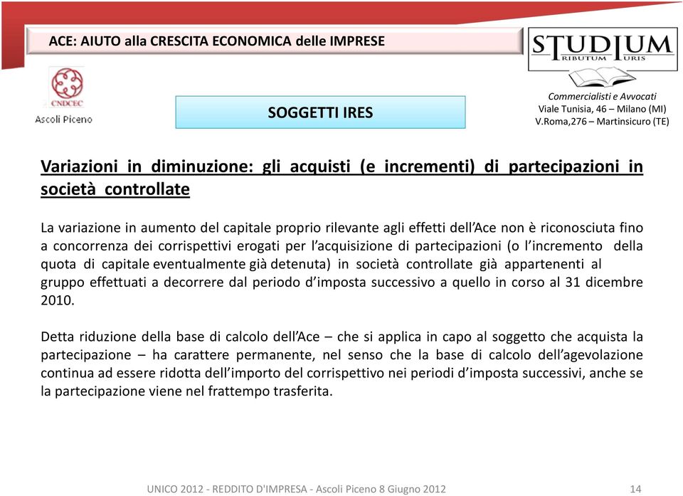 appartenenti al gruppo effettuati a decorrere dal periodo d imposta successivo a quello in corso al 31 dicembre 2010.