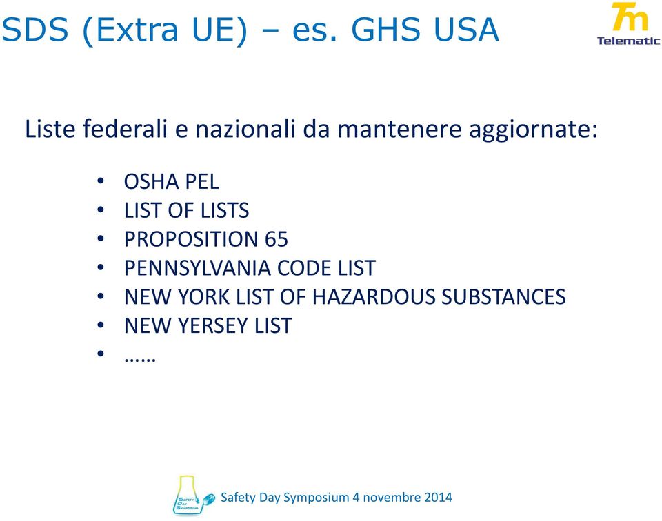 aggiornate: OSHA PEL LIST OF LISTS PROPOSITION