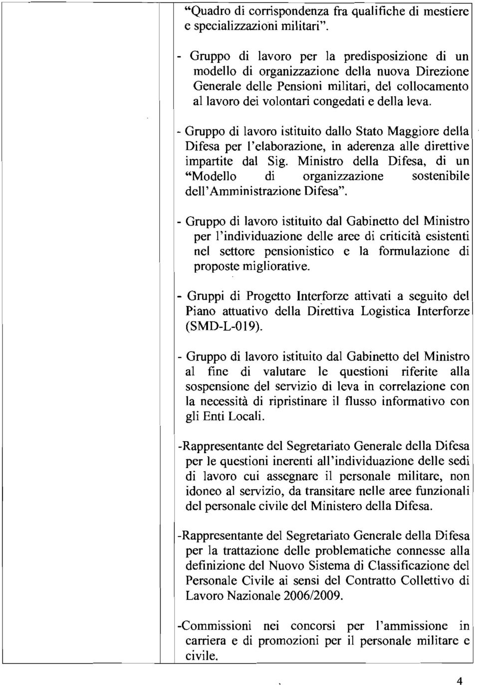 - Gruppo di lavoro istituito dallo Stato Maggiore della Difesa per l'elaborazione, in aderenza alle direttive impartite dal Sig.