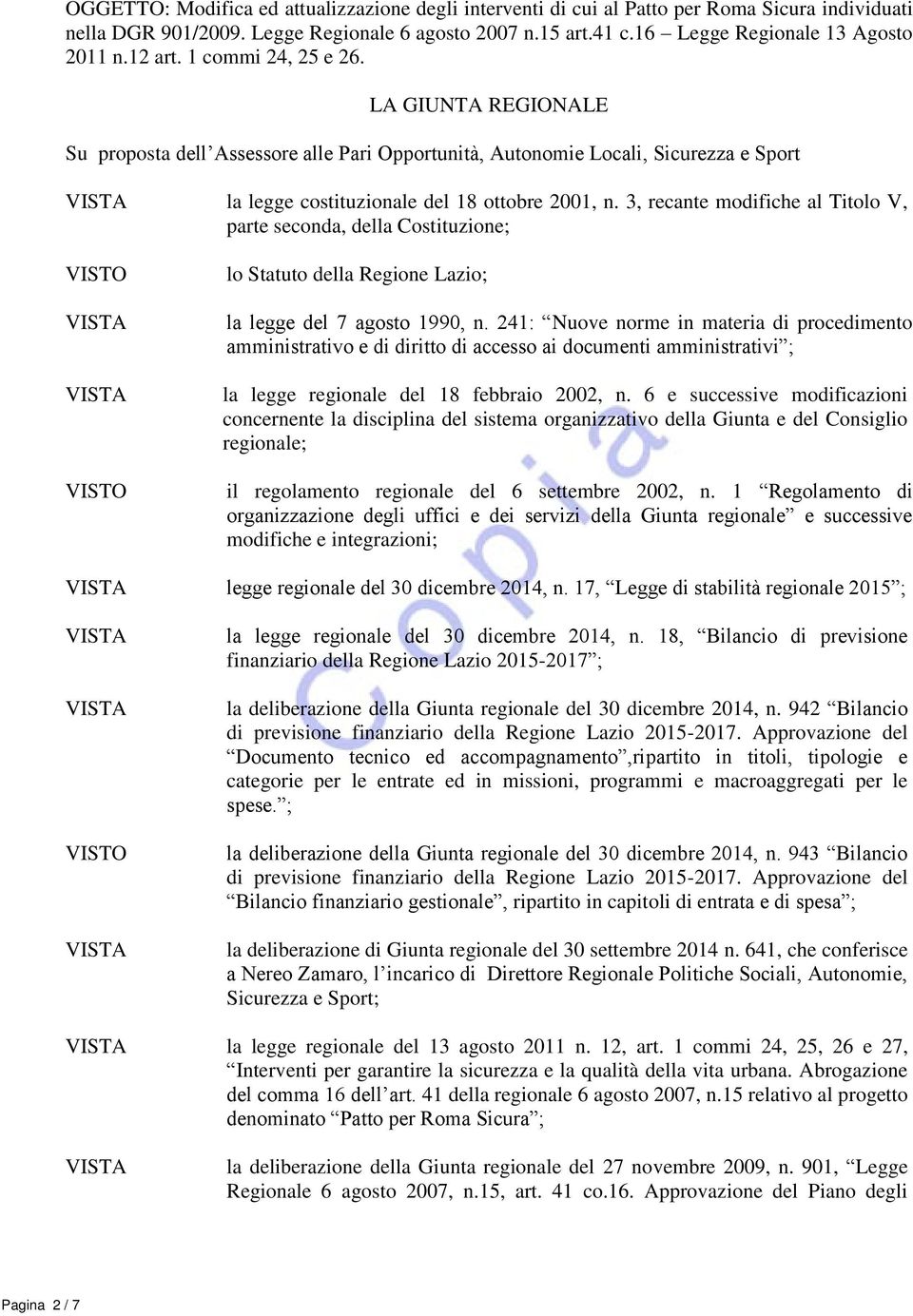 3, recante modifiche al Titolo V, parte seconda, della Costituzione; lo Statuto della Regione Lazio; la legge del 7 agosto 1990, n.