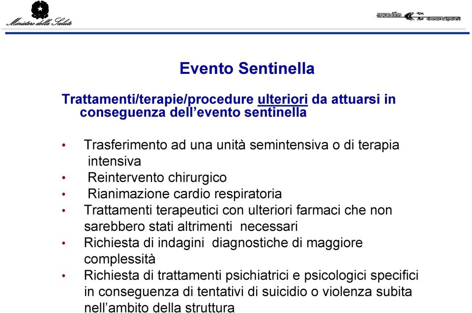 ulteriori farmaci che non sarebbero stati altrimenti necessari Richiesta di indagini diagnostiche di maggiore complessità Richiesta