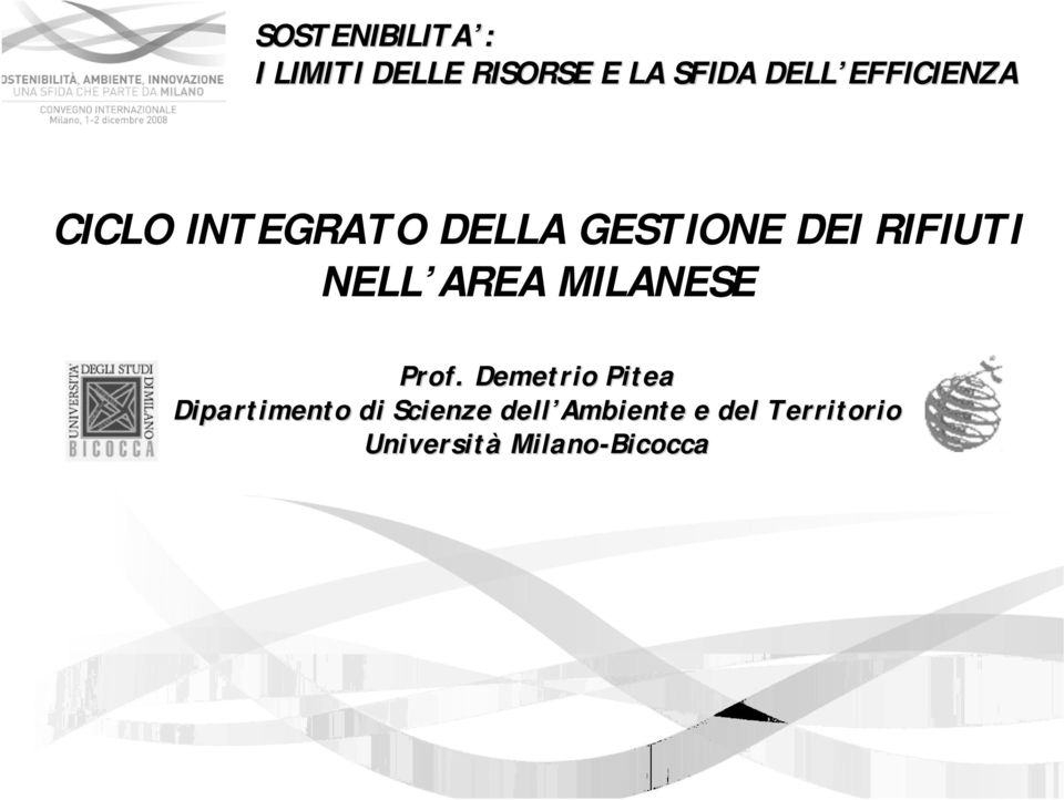 RIFIUTI NELL AREA MILANESE Prof.