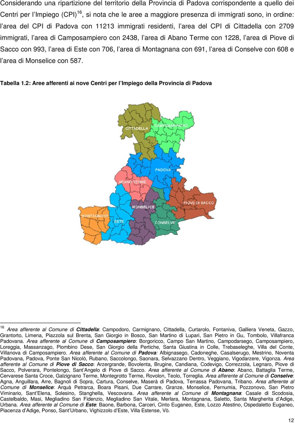 993, l area di Este con 706, l area di Montagnana con 691, l area di Conselve con 608 e l area di Monselice con 587. Tabella 1.