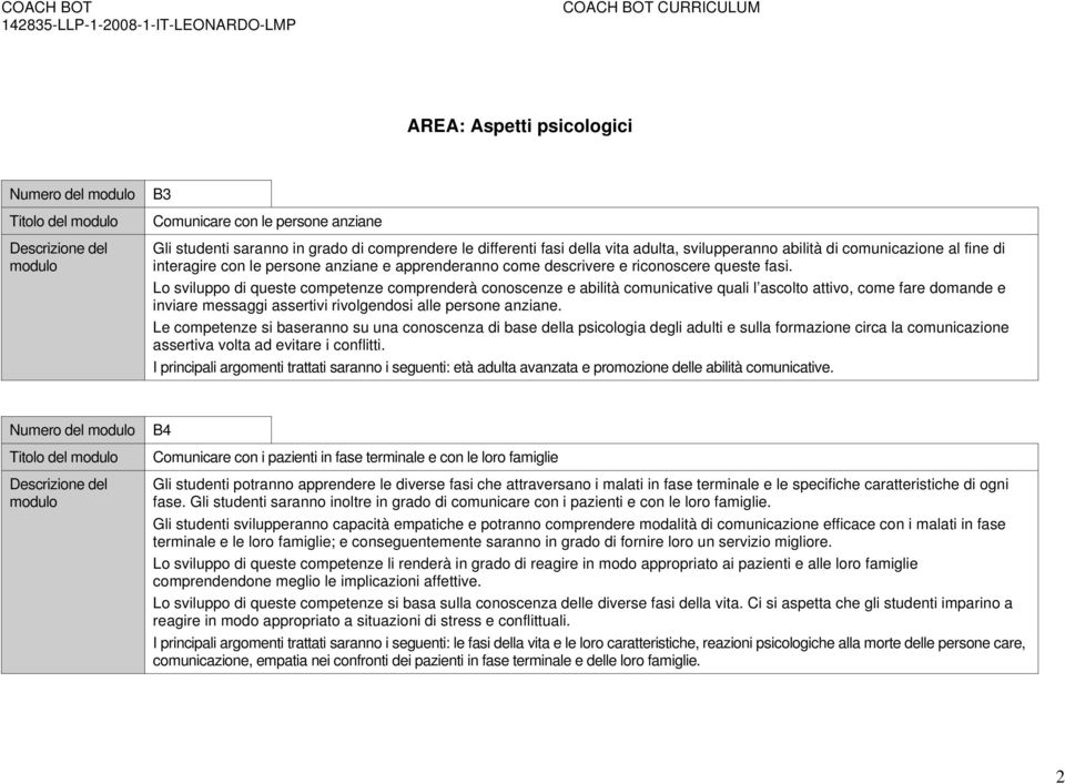 Lo sviluppo di queste competenze comprenderà conoscenze e abilità comunicative quali l ascolto attivo, come fare domande e inviare messaggi assertivi rivolgendosi alle persone anziane.