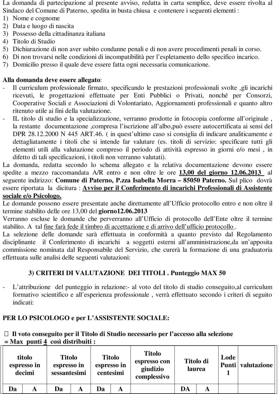 6) Di non trovarsi nelle condizioni di incompatibilità per l espletamento dello specifico incarico. 7) Domicilio presso il quale deve essere fatta ogni necessaria comunicazione.