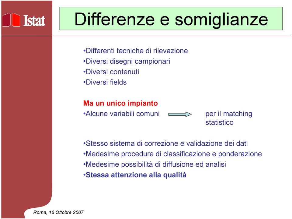 statistico Stesso sistema di correzione e validazione dei dati Medesime procedure di