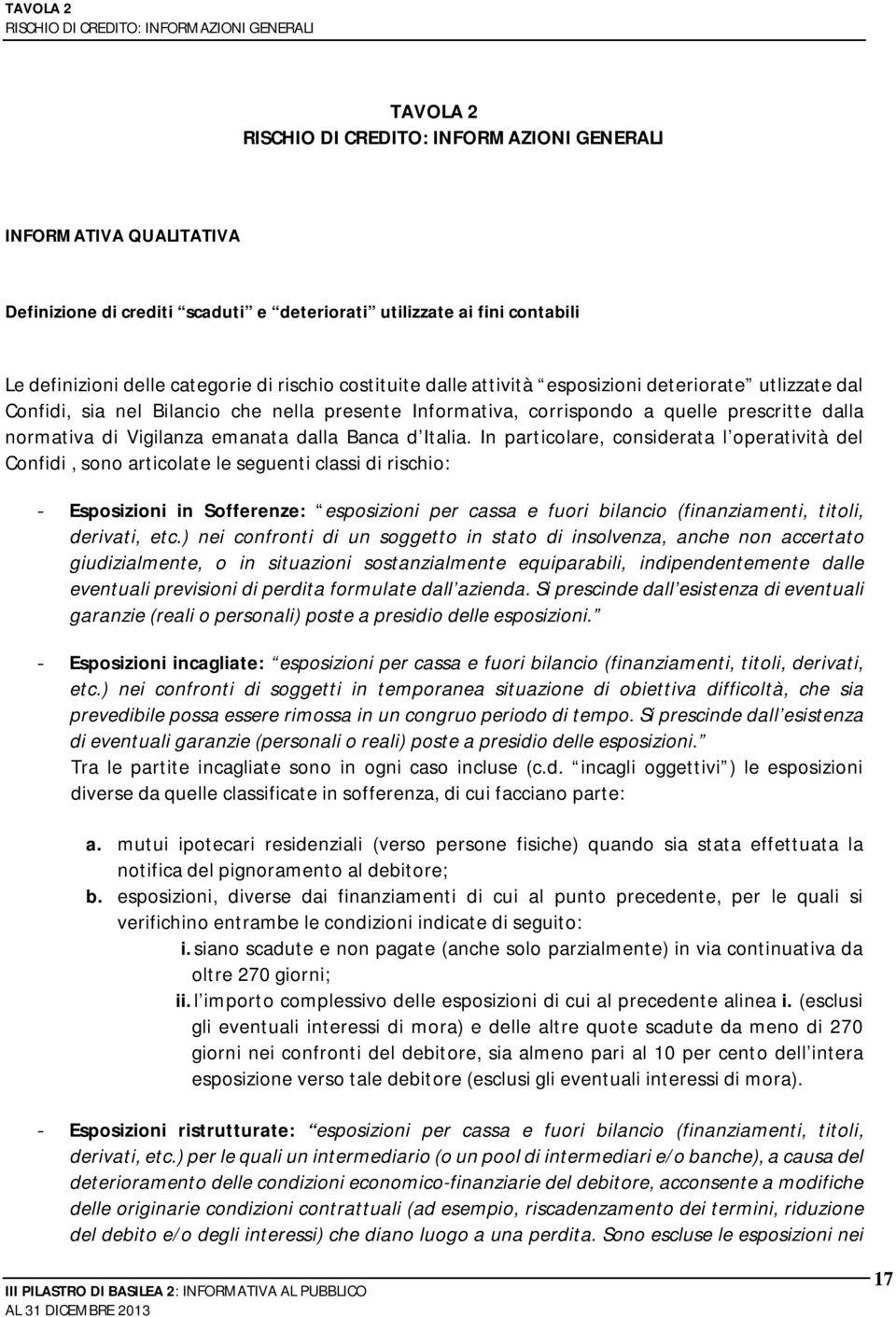 dalla normativa di Vigilanza emanata dalla Banca d Italia.