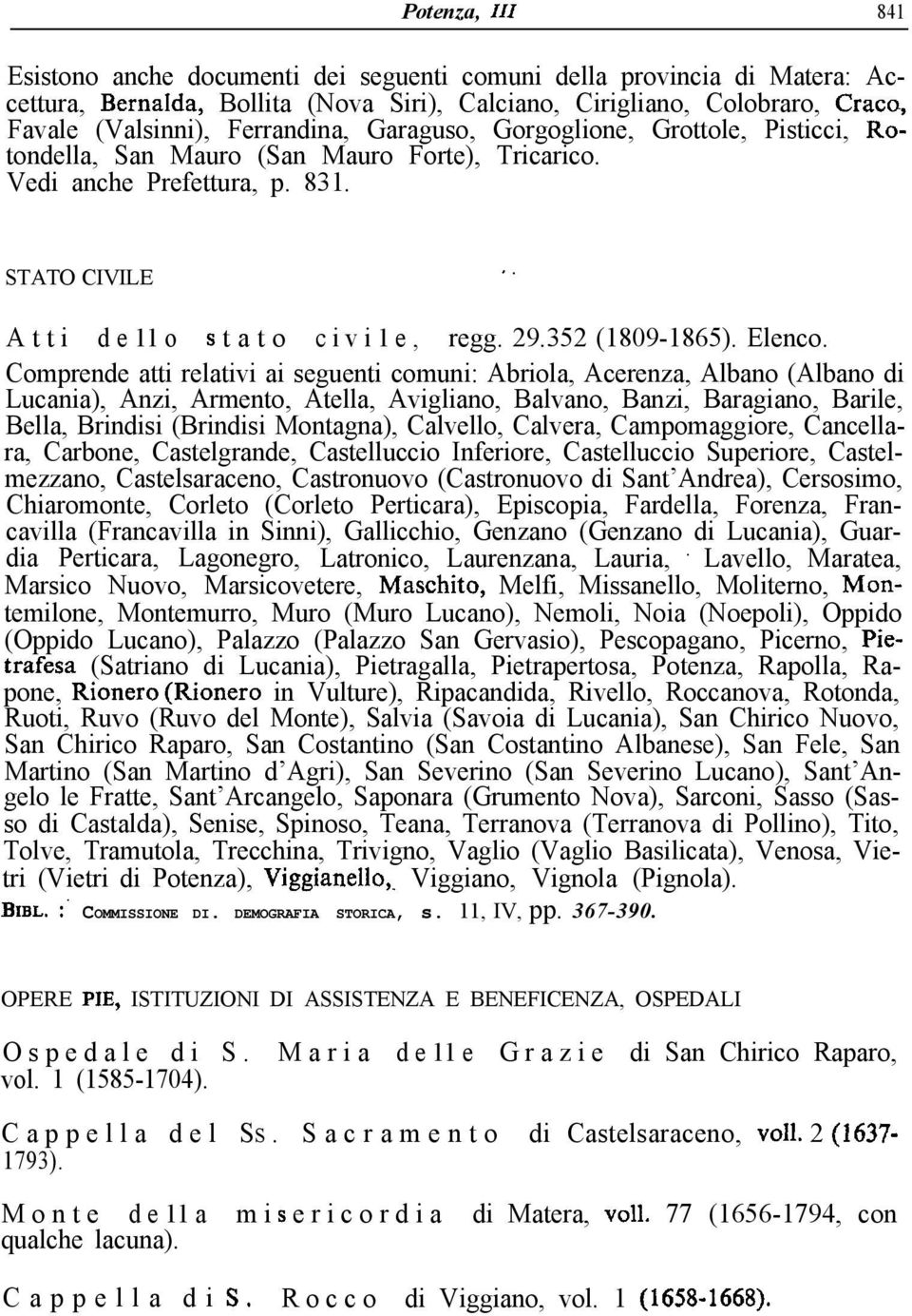 A t t i d e 11 o s t a t o c i v i 1 e, regg. 29.352 (1809-1865). Elenco.