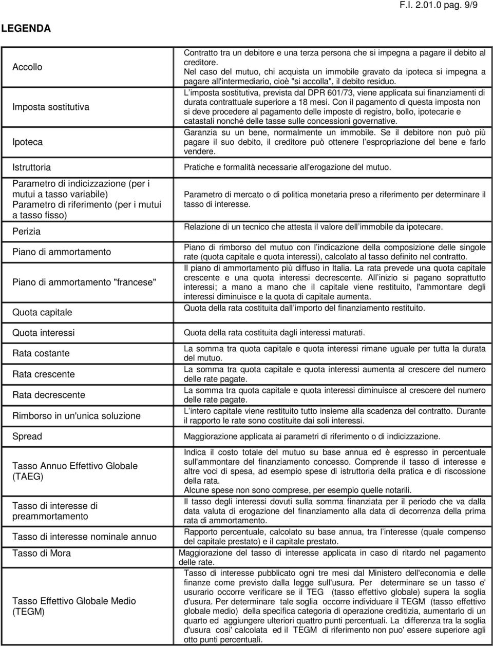 ammortamento Piano di ammortamento "francese" Quota capitale Quota interessi Rata costante Rata crescente Rata decrescente Rimborso in un'unica soluzione Spread Tasso Annuo Effettivo Globale (TAEG)
