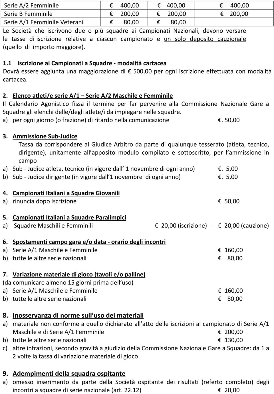 1 Iscrizione ai Campionati a Squadre - modalità cartacea Dovrà essere aggiunta una maggiorazione di 500,00 per ogni iscrizione effettuata con modalità cartacea. 2.