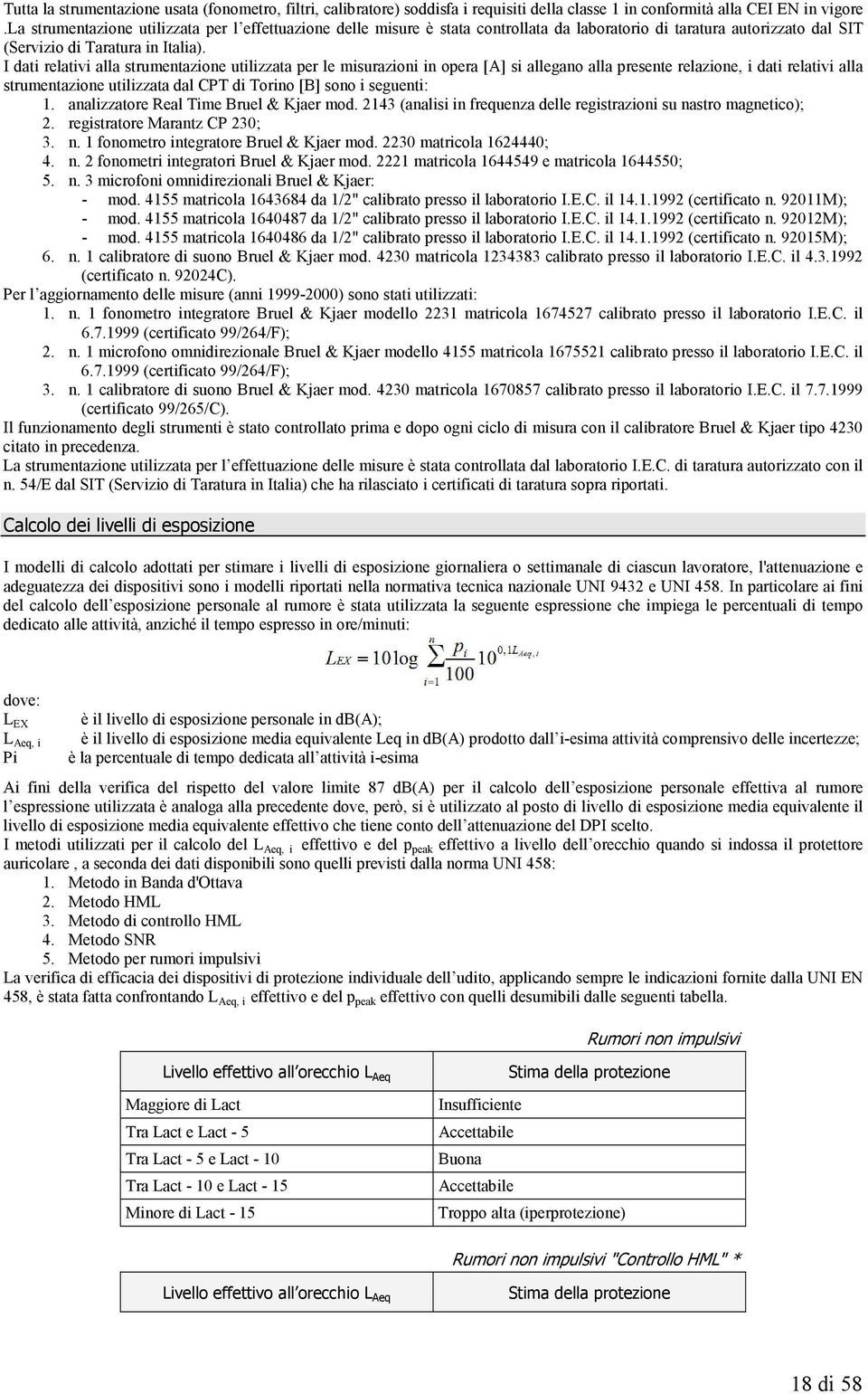 I dati relativi alla strumentazione utilizzata per le misurazioni in opera [A] si allegano alla presente relazione, i dati relativi alla strumentazione utilizzata dal CPT di Torino [B] sono i