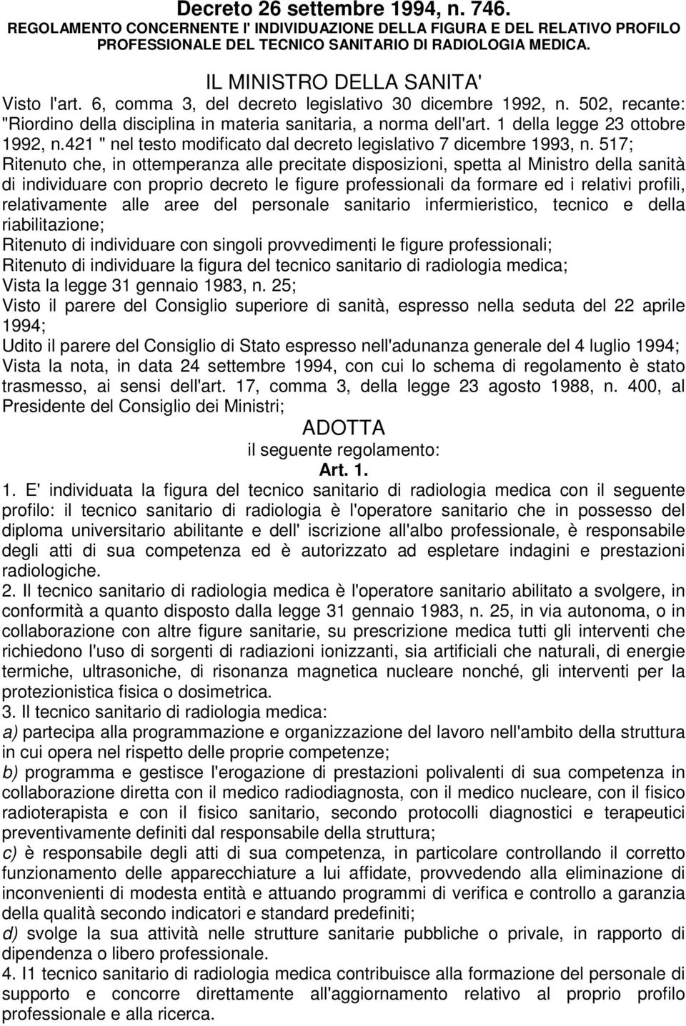 1 della legge 23 ottobre 1992, n.421 " nel testo modificato dal decreto legislativo 7 dicembre 1993, n.