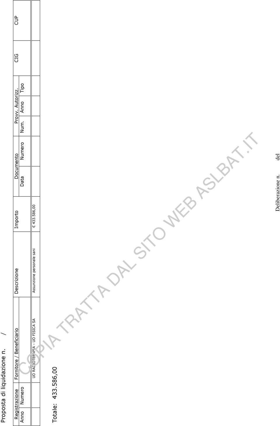 Documento Provv. Autorizz. CIG CUP Anno Numero Data Numero Num.