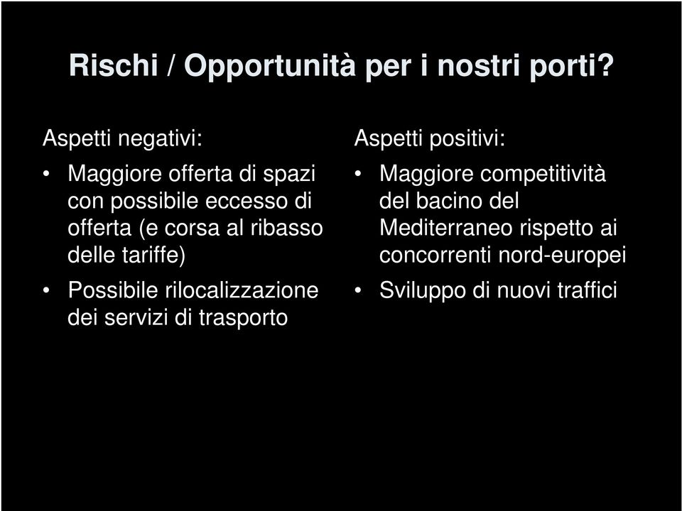 corsa al ribasso delle tariffe) Possibile rilocalizzazione dei servizi di trasporto