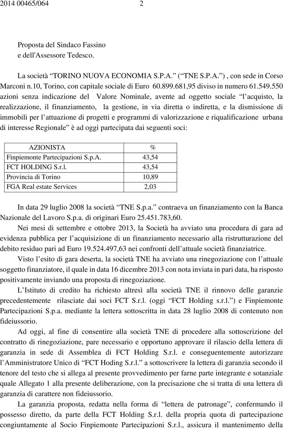 550 azioni senza indicazione del Valore Nominale, avente ad oggetto sociale l acquisto, la realizzazione, il finanziamento, la gestione, in via diretta o indiretta, e la dismissione di immobili per l