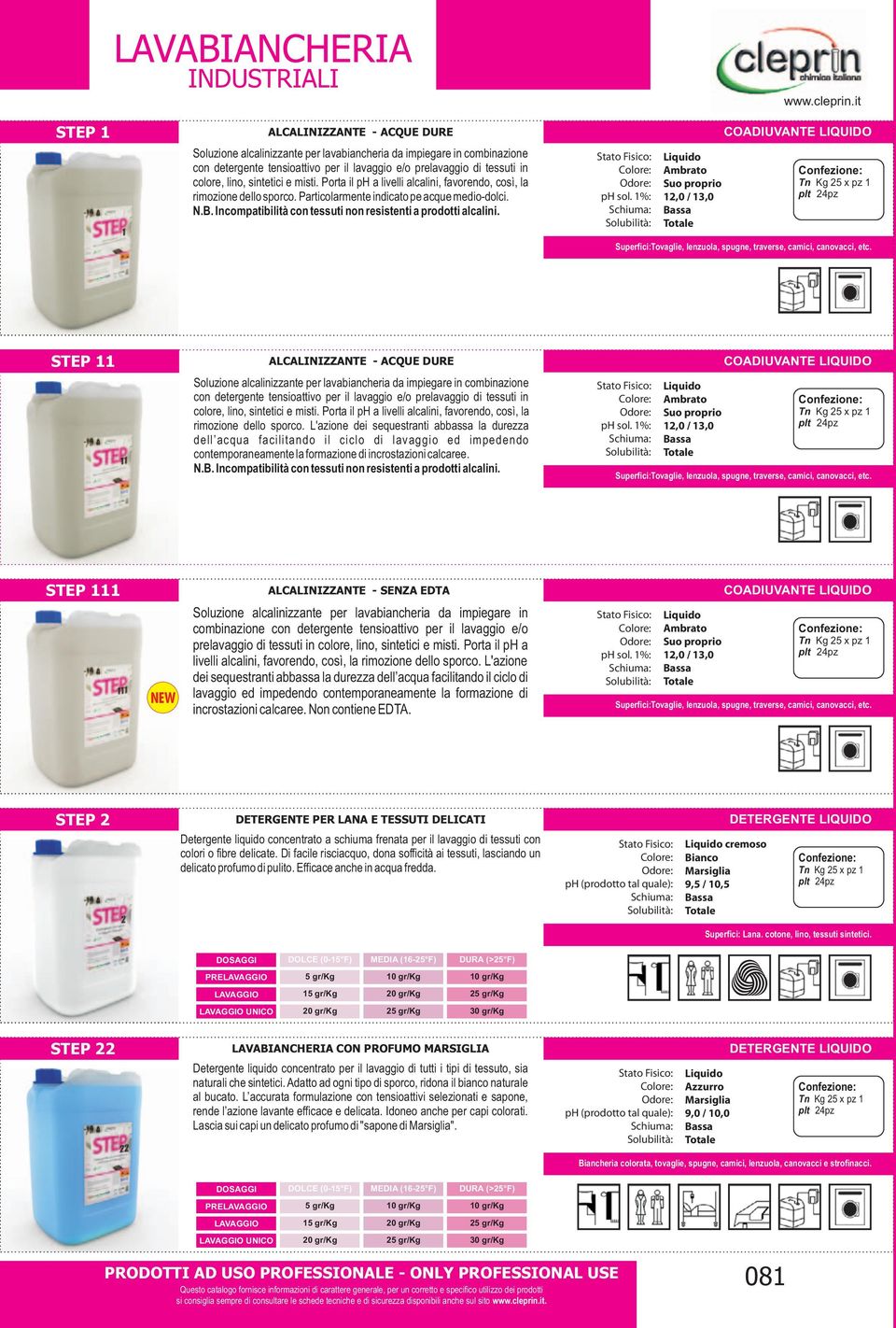 Incompatibilità con tessuti non resistenti a prodotti alcalini. ph sol. 1%: Ambrato Suo proprio 12,0 / 13,0 Superfici:Tovaglie, lenzuola, spugne, traverse, camici, canovacci, etc.