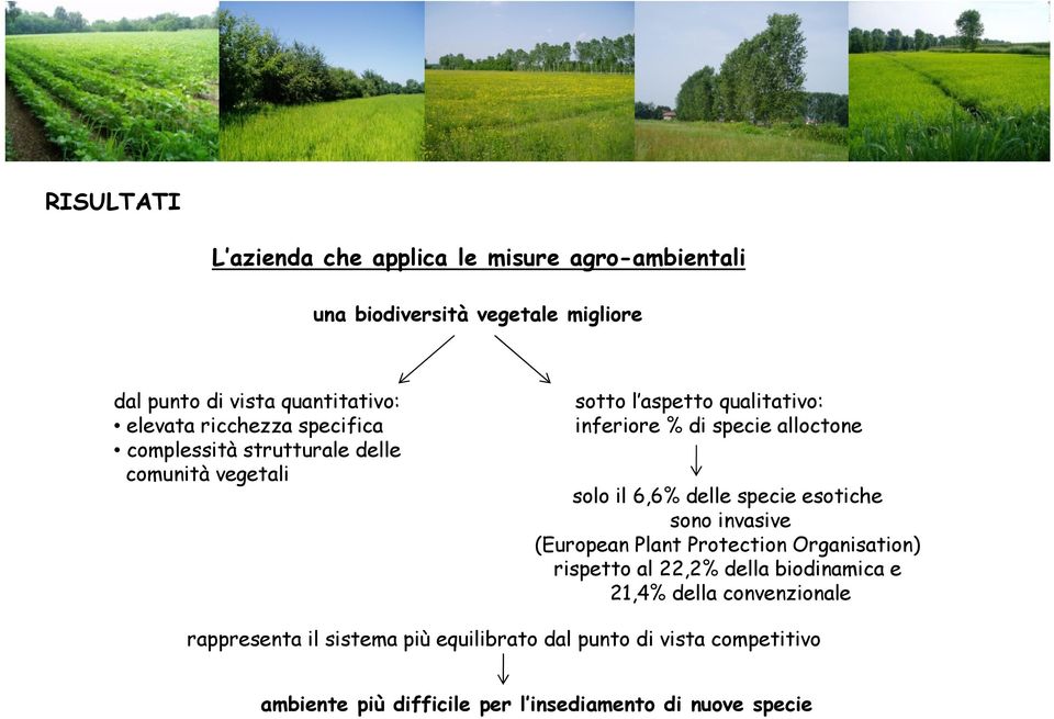 il 6,6% delle specie esotiche sono invasive (European Plant Protection Organisation) rispetto al 22,2% della biodinamica e 21,4% della