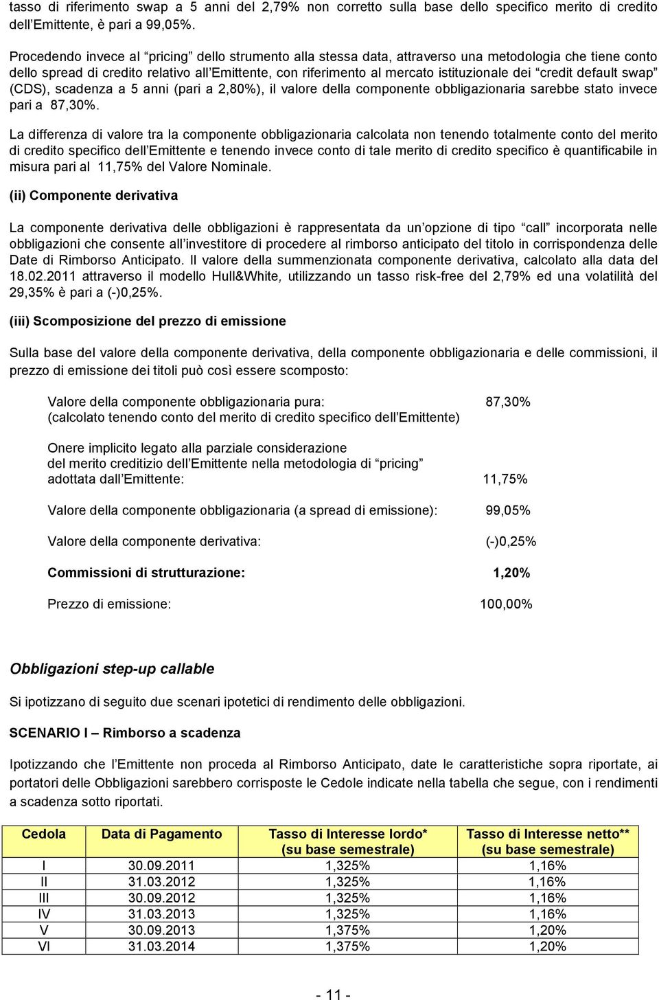 credit default swap (CDS), scadenza a 5 anni (pari a 2,80%), il valore della componente obbligazionaria sarebbe stato invece pari a 87,30%.