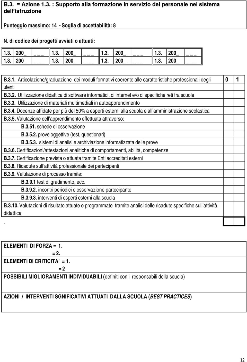 3.3. Utilizzazione di materiali multimediali in autoapprendimento B.3.4. Docenze affidate per più del 50% a esperti esterni alla scuola e all amministrazione scolastica B.3.5. Valutazione dell apprendimento effettuata attraverso: B.