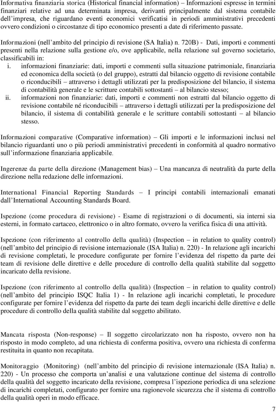 Informazioni (nell ambito del principio di revisione (SA Italia) n.