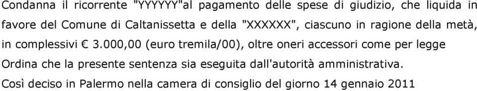 000,00 (euro tremila/00), oltre oneri accessori come per legge Ordina che la presente sentenza sia