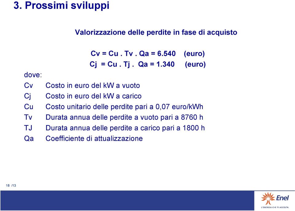 340 (euro) Costo in euro del kw a vuoto Costo in euro del kw a carico Costo unitario delle perdite