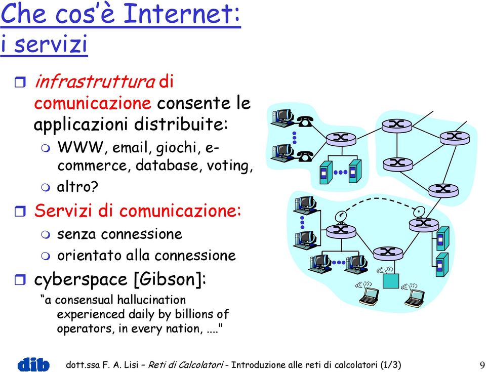 Servizi di comunicazione: senza connessione orientato alla connessione cyberspace [Gibson]: a consensual