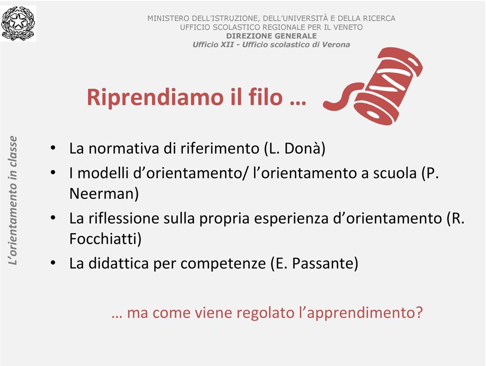 Neerman) La riflessione sulla propria esperienza d orientamento (R.