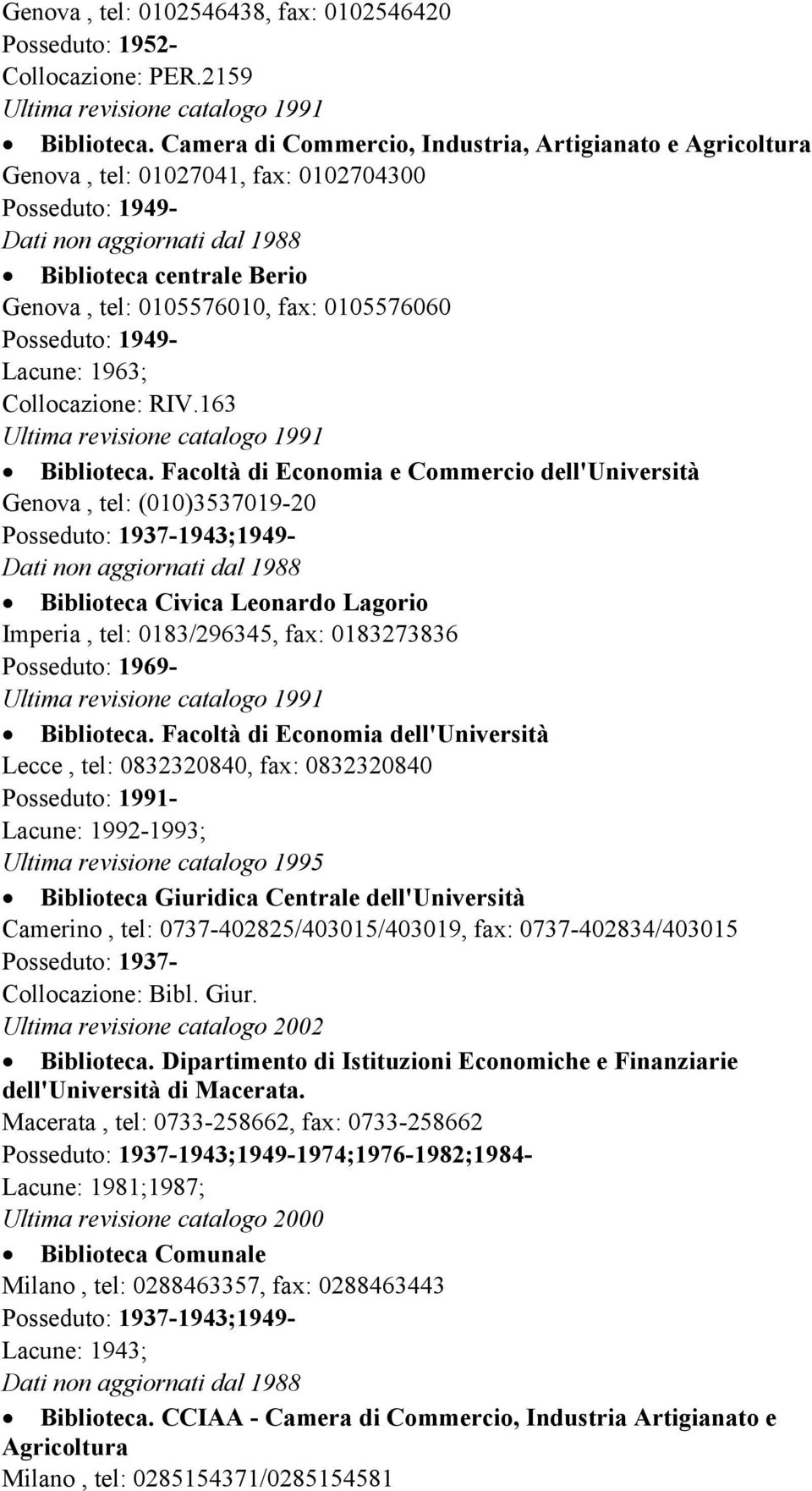 163 Ultima revisione catalogo 1991 Biblioteca.