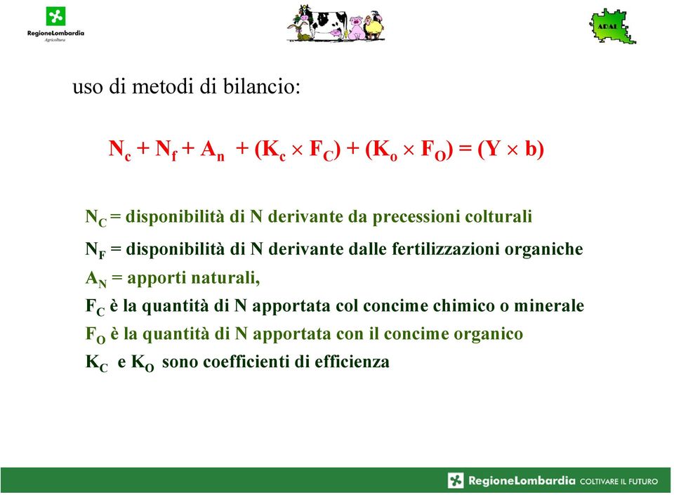 organiche A N = apporti naturali, F C è la quantità di N apportata col concime chimico o