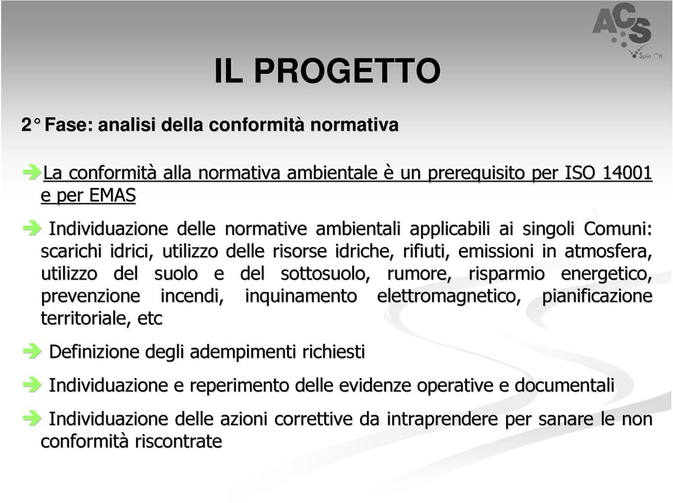 sottosuolo, rumore, risparmio energetico, prevenzione incendi, inquinamento elettromagnetico, pianificazione ne territoriale, etc Definizione degli adempimenti