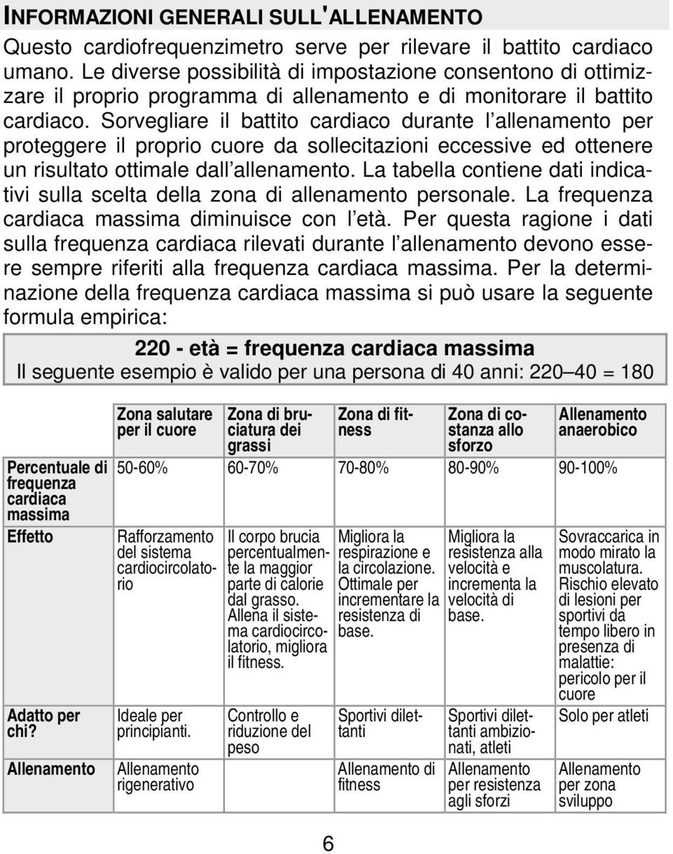 Sorvegliare il battito cardiaco durante l allenamento per proteggere il proprio cuore da sollecitazioni eccessive ed ottenere un risultato ottimale dall allenamento.