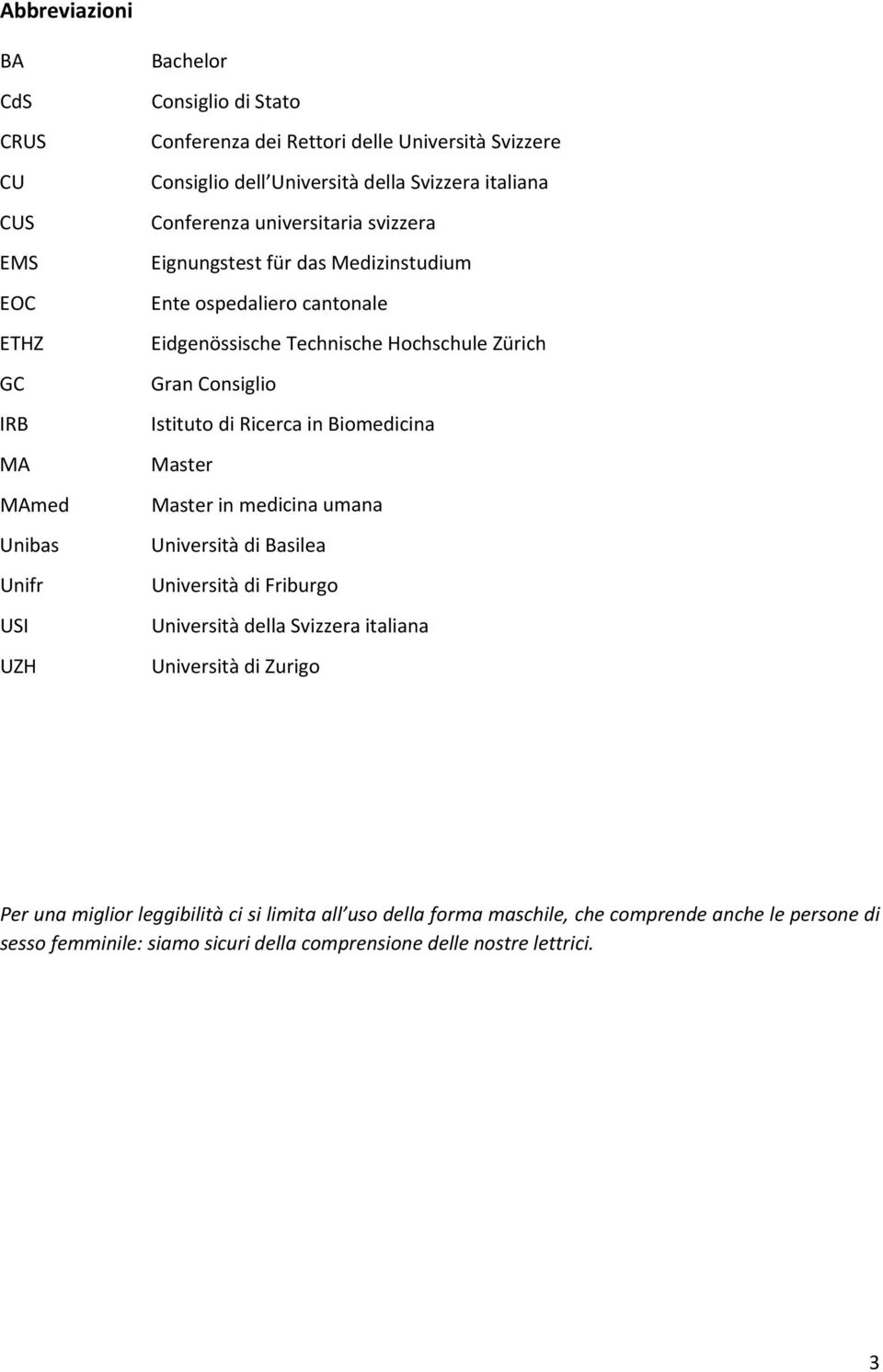 Gran Consiglio Istituto di Ricerca in Biomedicina Master Master in medicina umana Università di Basilea Università di Friburgo Università della Svizzera italiana Università di