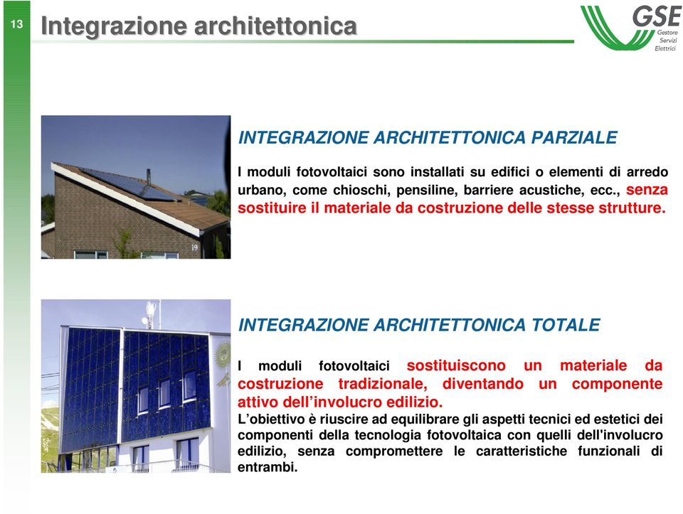 INTEGRAZIONE ARCHITETTONICA TOTALE I moduli fotovoltaici sostituiscono un materiale da costruzione tradizionale, diventando un componente attivo dell involucro