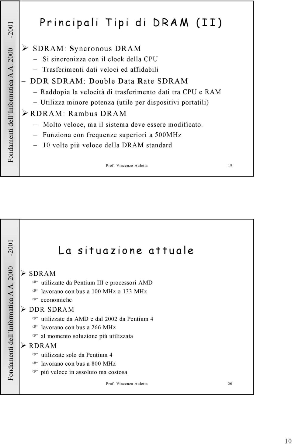 Funziona con frequenze superiori a 500MHz 10 volte più veloce della DRAM standard Prof.