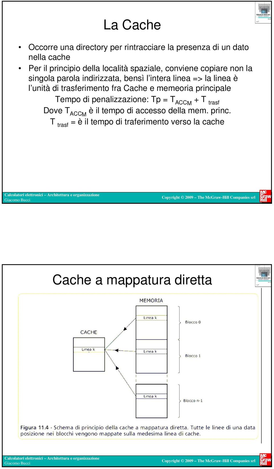 unità di trasferimento fra Cache e memeoria principale Tempo di penalizzazione: Tp = T ACC M + T trasf Dove T