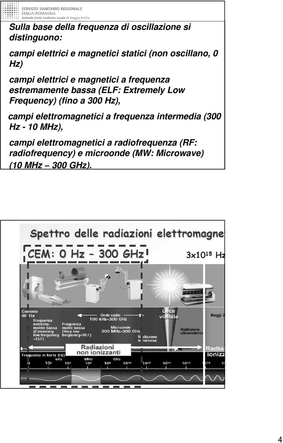 Frequency) (fino a 300 Hz), campi elettromagnetici a frequenza intermedia (300 Hz - 10 MHz), campi