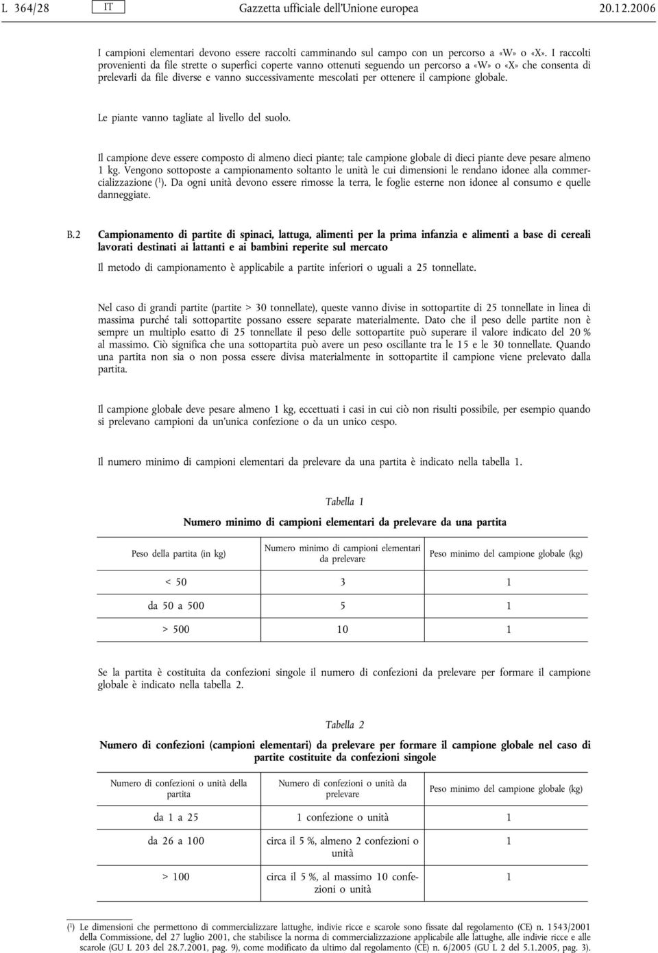 campione globale. Le piante vanno tagliate al livello del suolo. Il campione deve essere composto di almeno dieci piante; tale campione globale di dieci piante deve pesare almeno 1 kg.