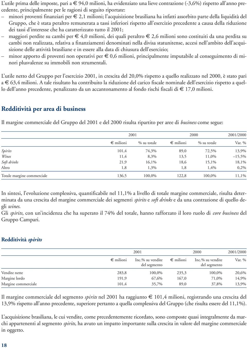 causa della riduzione dei tassi d interesse che ha caratterizzato tutto il 2001; maggiori perdite su cambi per 4,0 milioni, dei quali peraltro 2,6 milioni sono costituiti da una perdita su cambi non