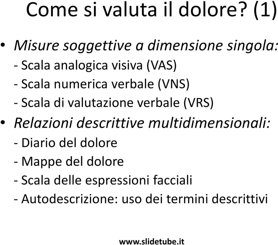 numerica verbale (VNS) - Scala di valutazione verbale (VRS) Relazioni descrittive